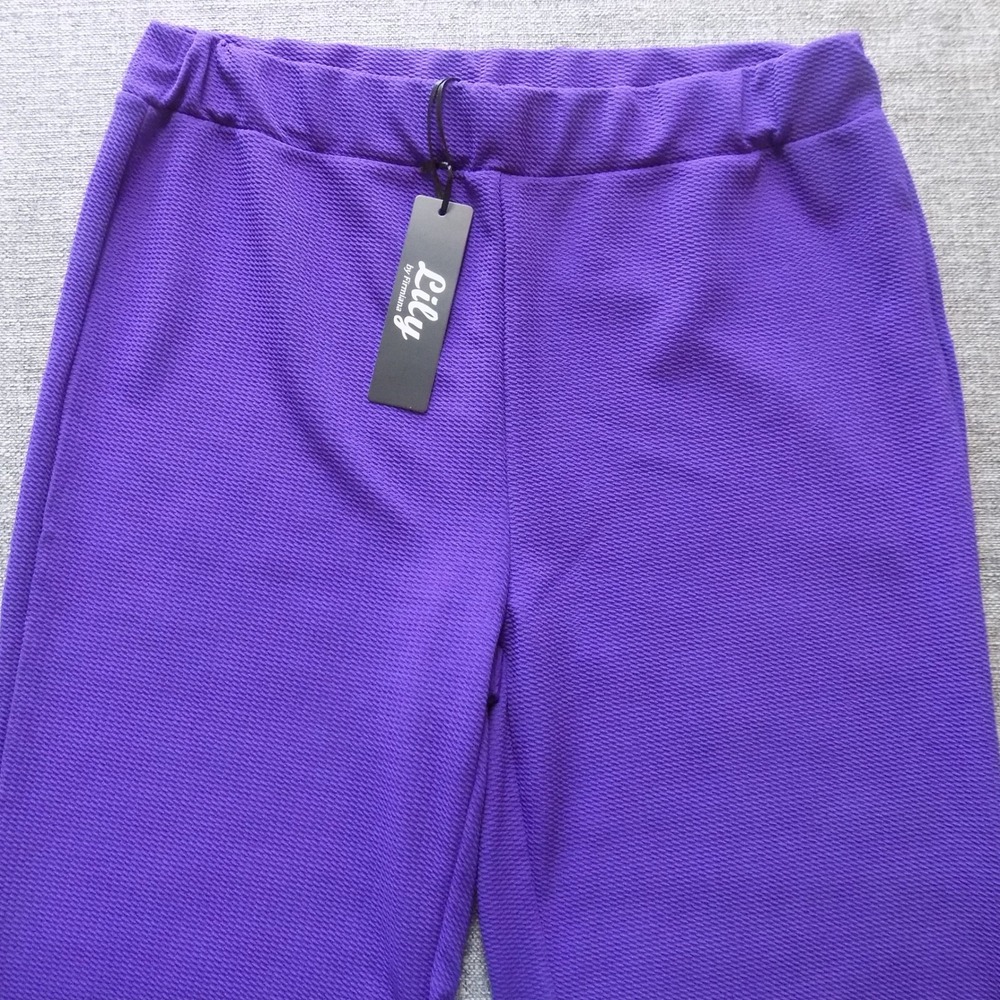 Lily by Firmiana Capri Pants Womens 2XL Purple New Textured Lattice Hem Cropped